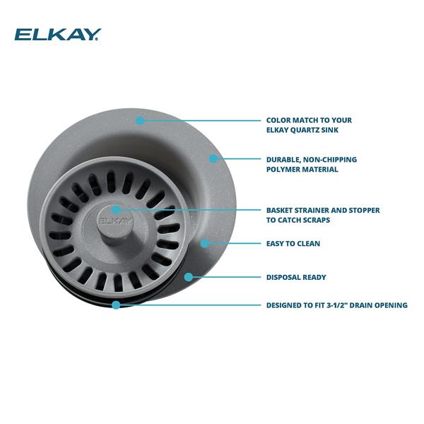 Elkay LKQS35BK Polymer Drain Fitting with Removable Basket Strainer & Rubber Stopper - Black