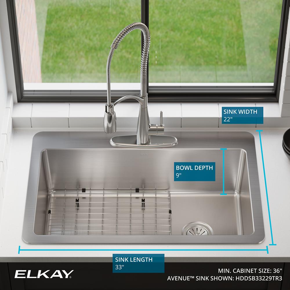 Elkay Crosstown Stainless Steel 33 in. Single Bowl Dual Mount Kitchen Sink with Workstation Kit, Silver